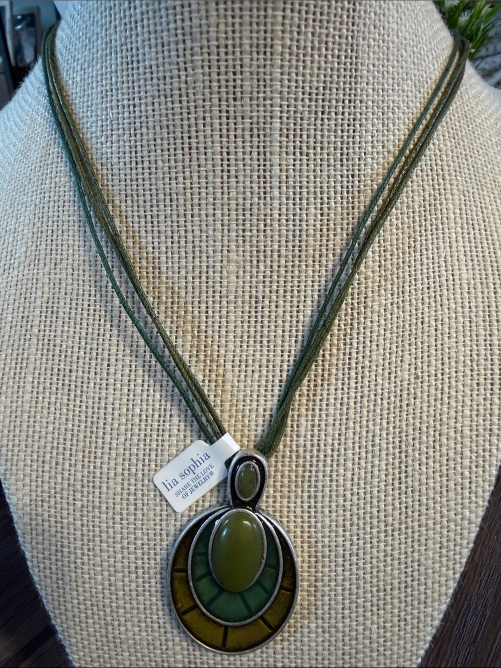 Lia Sophia Green Stained-Glass Oval Pendant Necklace